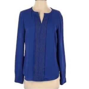 Talbots Blouse Colbalt Blue Long Sleeve Blouse Top Shirt with Pintuck Detail MP